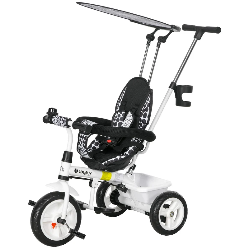 Tricycle enfants pliable 105 x 47 x 98 cm canne amovible pare-soleil siège ergonomique style contemporain en acier blanc 21_0000431