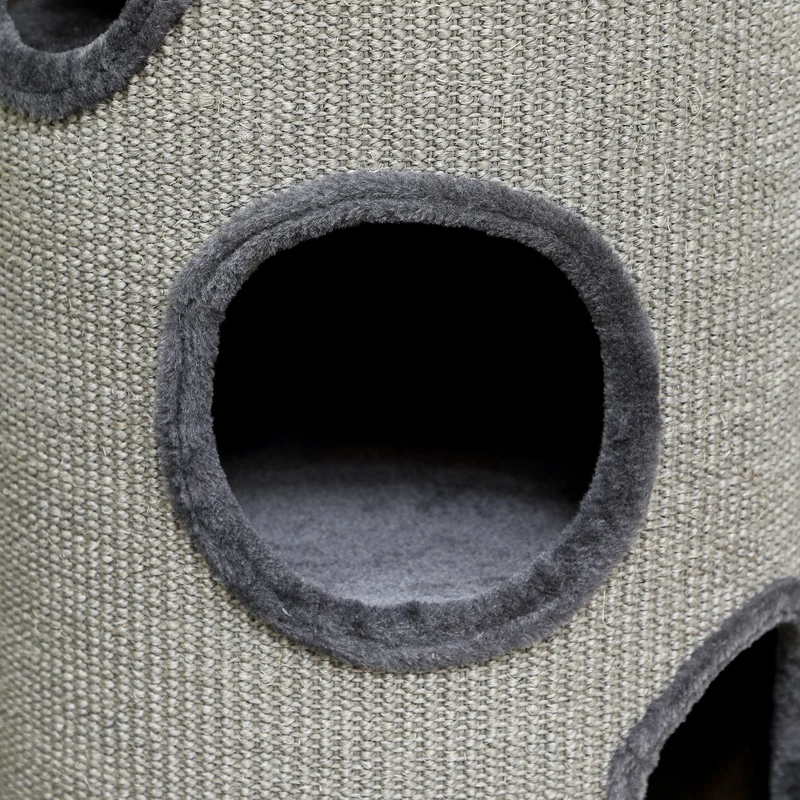 Tonneau griffoir pour chat 38 x 70 cm trois niveaux nid douillet moderne scandinave salon chambre en sisal gris clair 21_0007673