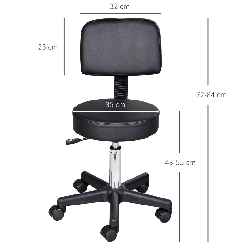 Tabouret de massage pivotant hauteur réglable 35 x 35 x 89 cm assise rembourrée 360 degrés moderne épuré en PU noir 21_0000840