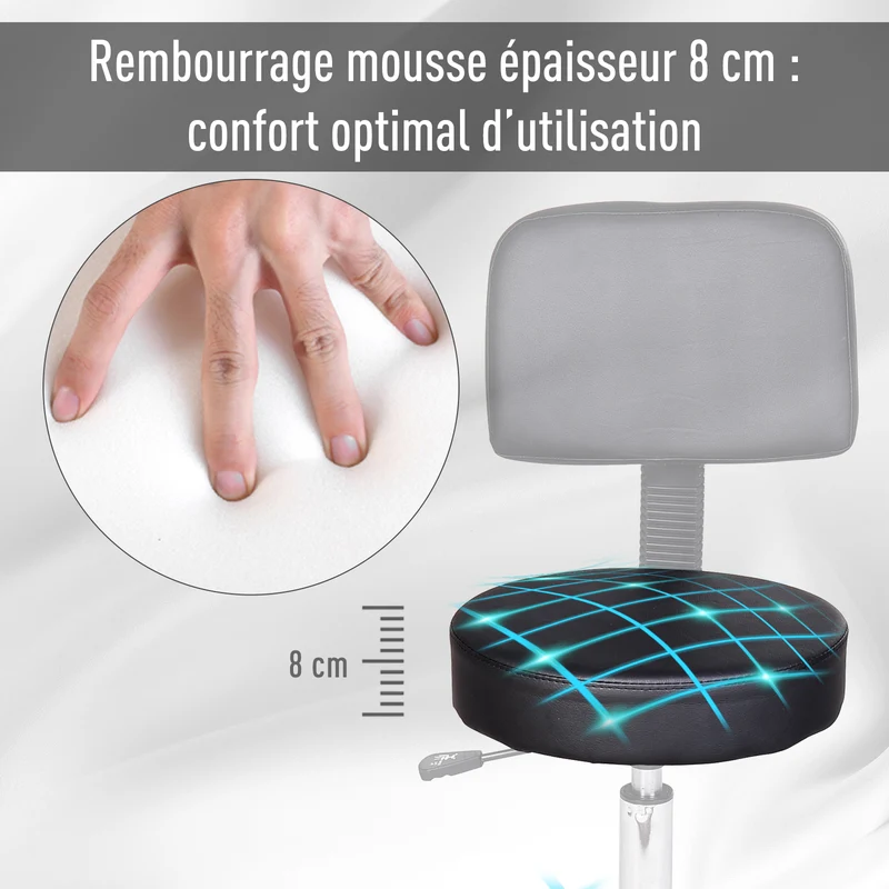 Tabouret de massage pivotant hauteur réglable 35 x 35 x 89 cm assise rembourrée 360 degrés moderne épuré en PU noir 21_0000840