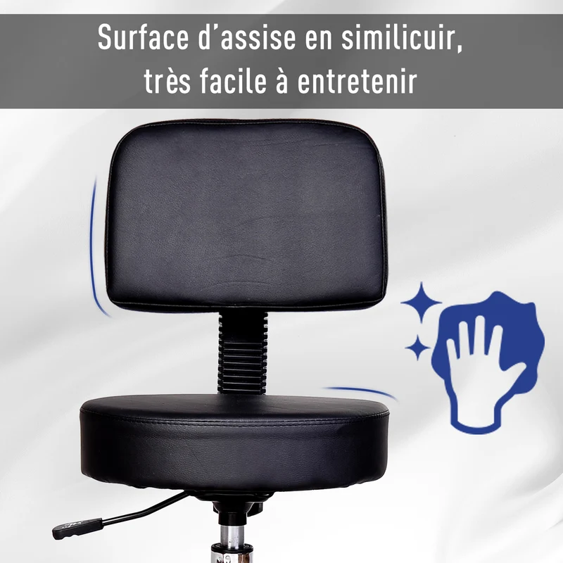 Tabouret de massage pivotant hauteur réglable 35 x 35 x 89 cm assise rembourrée 360 degrés moderne épuré en PU noir 21_0000840
