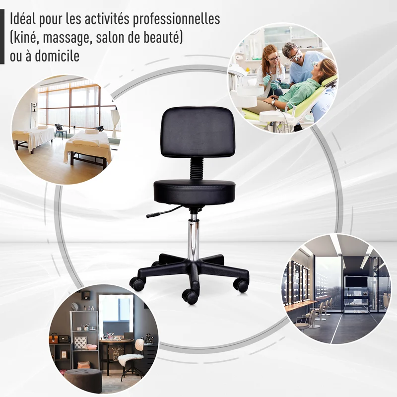 Tabouret de massage pivotant hauteur réglable 35 x 35 x 89 cm assise rembourrée 360 degrés moderne épuré en PU noir 21_0000840