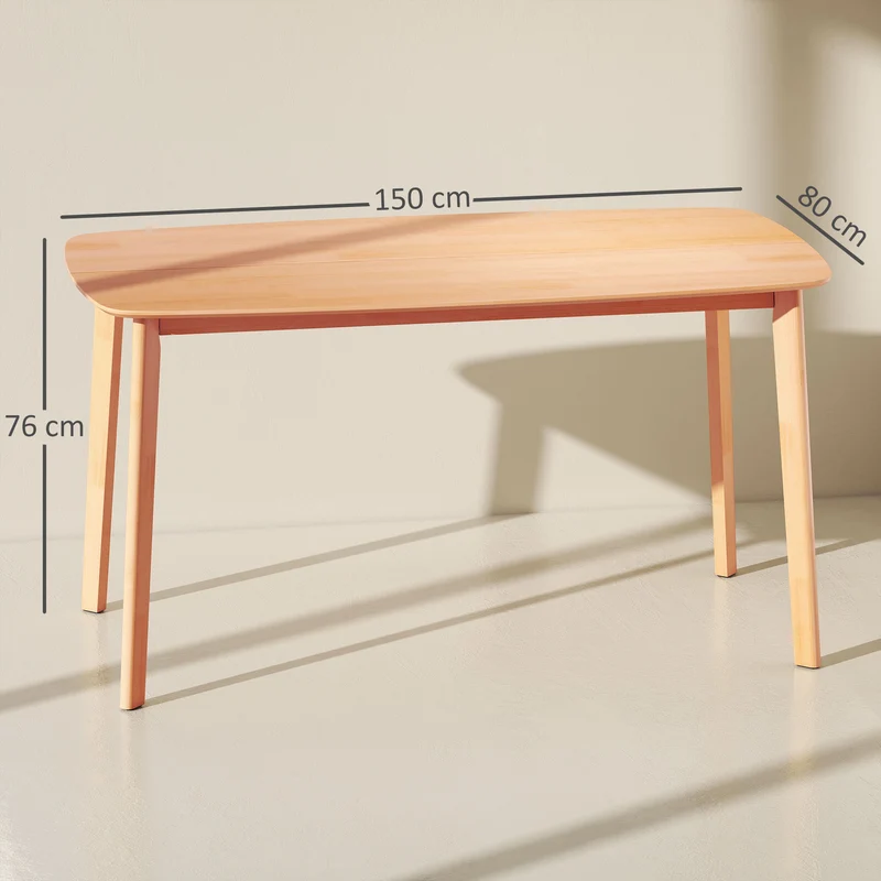 Table à manger rectangulaire pour 6 personnes 150 x 80 x 76 cm coins arrondis stabilité rustique en bois de pin naturel 21_0003313