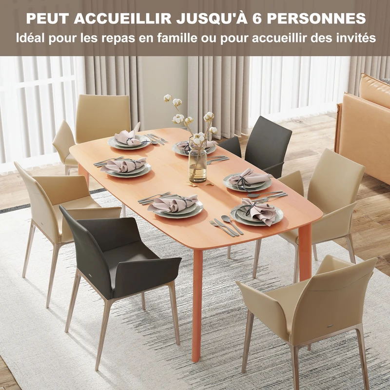 Table à manger rectangulaire pour 6 personnes 150 x 80 x 76 cm coins arrondis stabilité rustique en bois de pin naturel 21_0003313