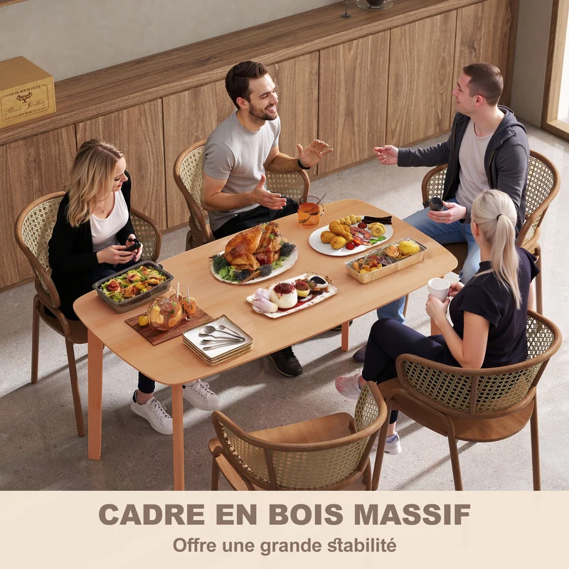 Table à manger rectangulaire pour 6 personnes 150 x 80 x 76 cm coins arrondis stabilité rustique en bois de pin naturel 21_0003313