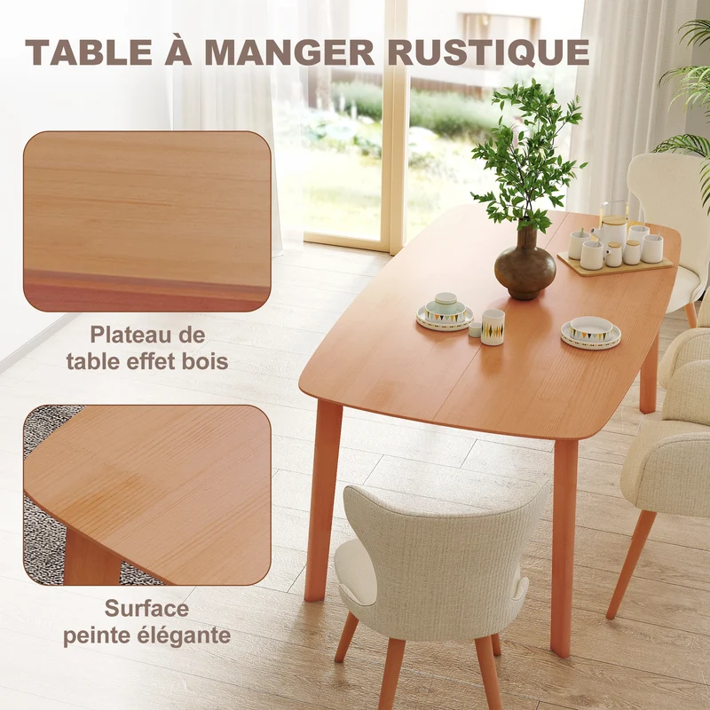 Table à manger rectangulaire pour 6 personnes 150 x 80 x 76 cm coins arrondis stabilité rustique en bois de pin naturel 21_0003313