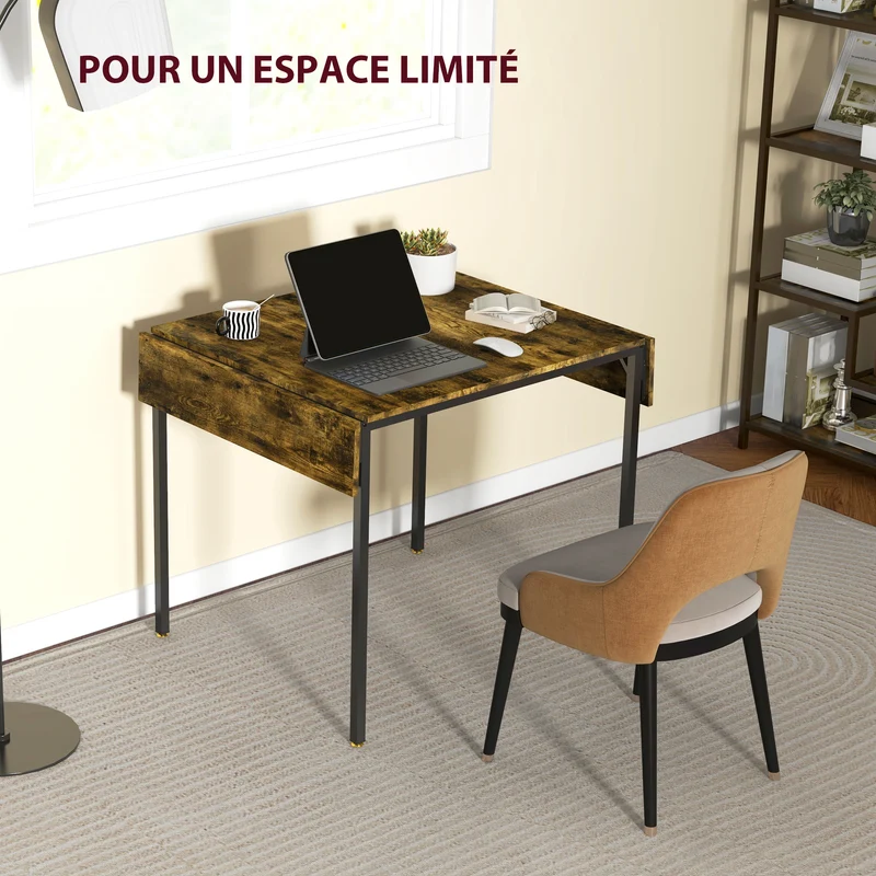 Table de salle à manger pliante extensible 120 x 79 x 79 cm gain de place très stable style industriel en MDF marron 21_0003254