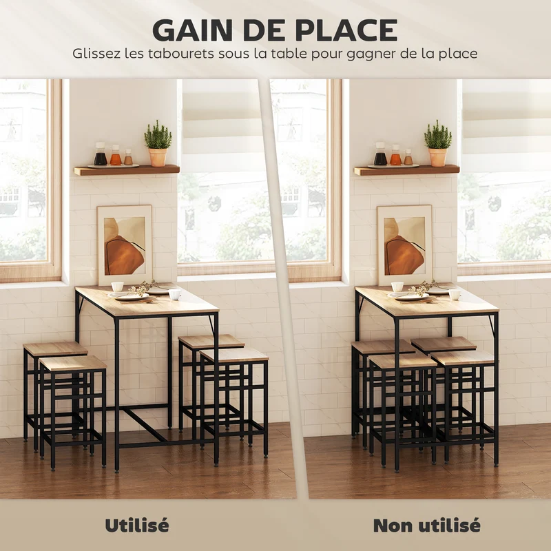 Table de bar rectangulaire 100 x 60 x 88 cm gain de place repose-pieds stable industriel contemporain en MDF chêne clair 21_0002216