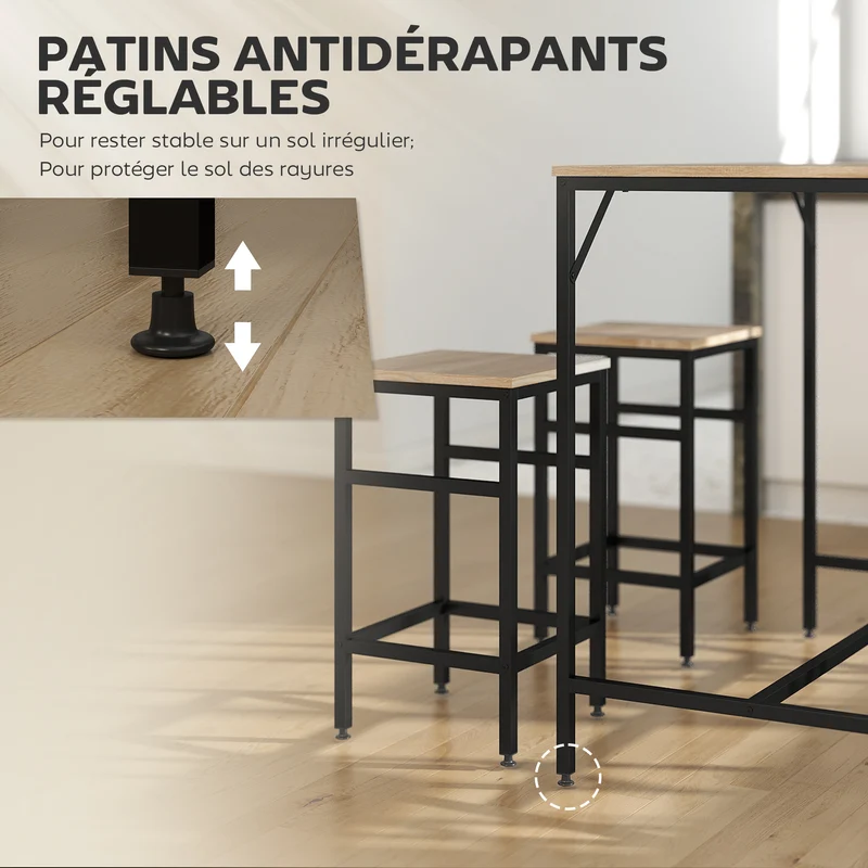 Table de bar rectangulaire 100 x 60 x 88 cm gain de place repose-pieds stable industriel contemporain en MDF chêne clair 21_0002216
