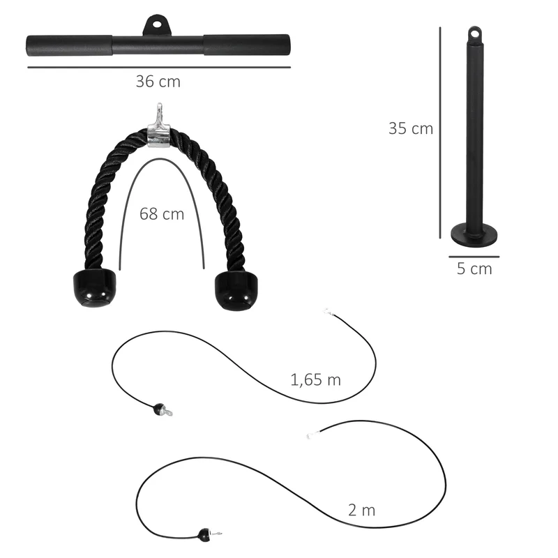 Système de poulie d'entraînement biceps triceps 36 x 2.5 x 2.5 cm réglable ultra compact moderne domicile en acier noir 21_0006825