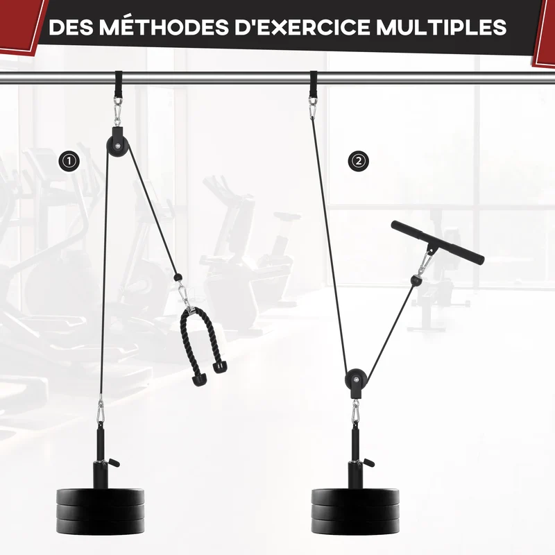 Système de poulie d'entraînement biceps triceps 36 x 2.5 x 2.5 cm réglable ultra compact moderne domicile en acier noir 21_0006825