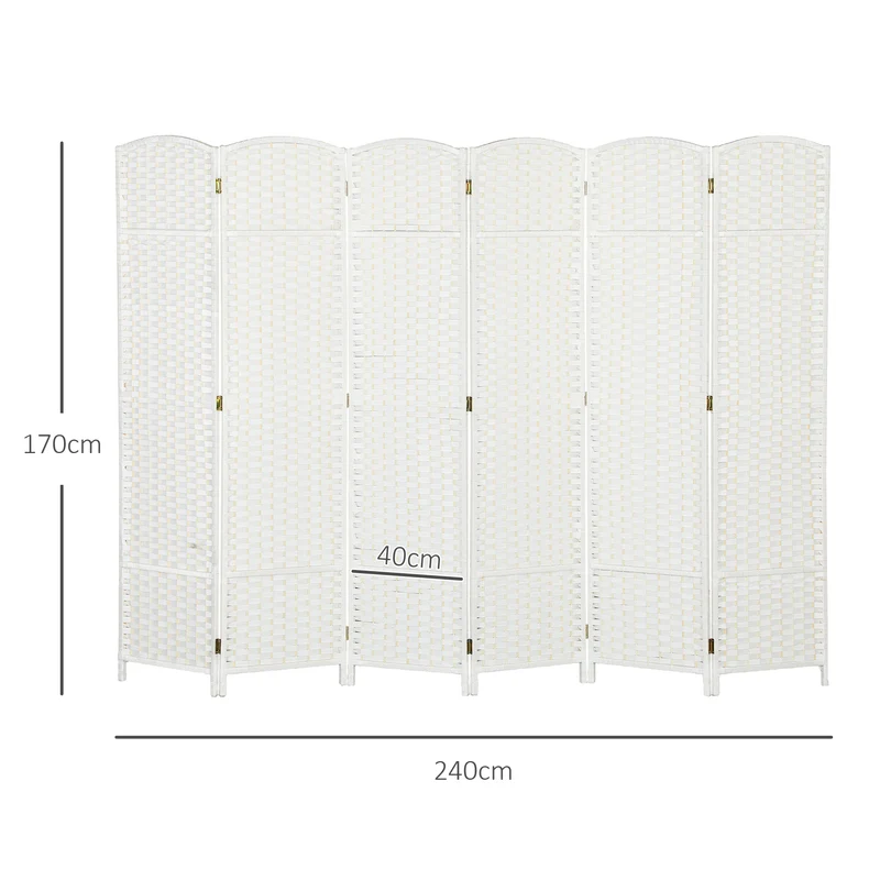 Paravent intérieur 6 panneaux séparation d'espace 240 x 1.6 x 170 cm pliable et léger scandinave contemporain en PP blanc 21_0001328