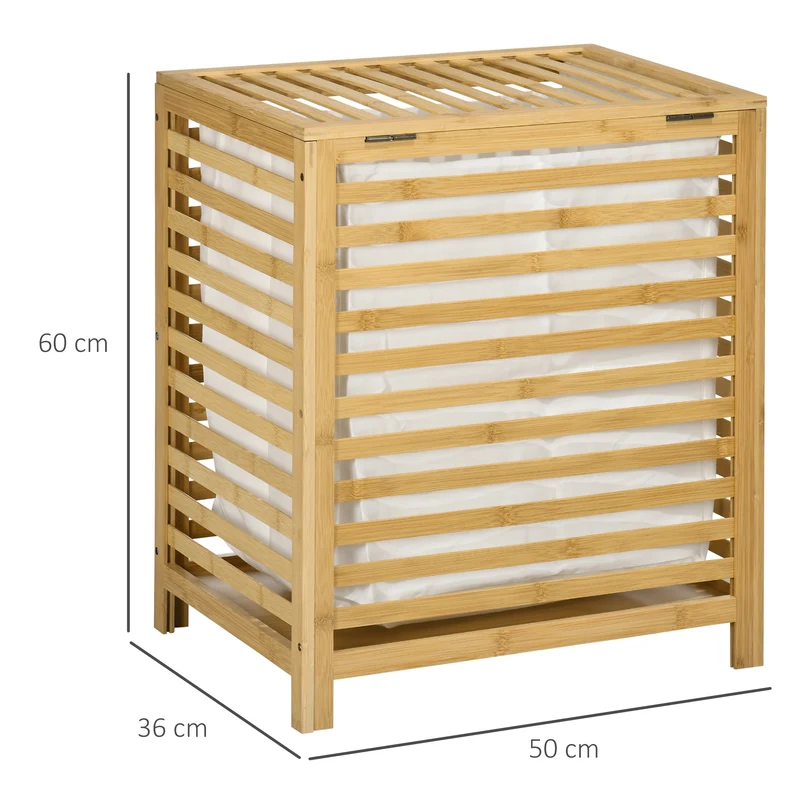 Panier à linge rond salle de bain 50 x 36 x 60 cm sac amovible ventilation anti moisissure scandinave en bambou naturel 21_0005839