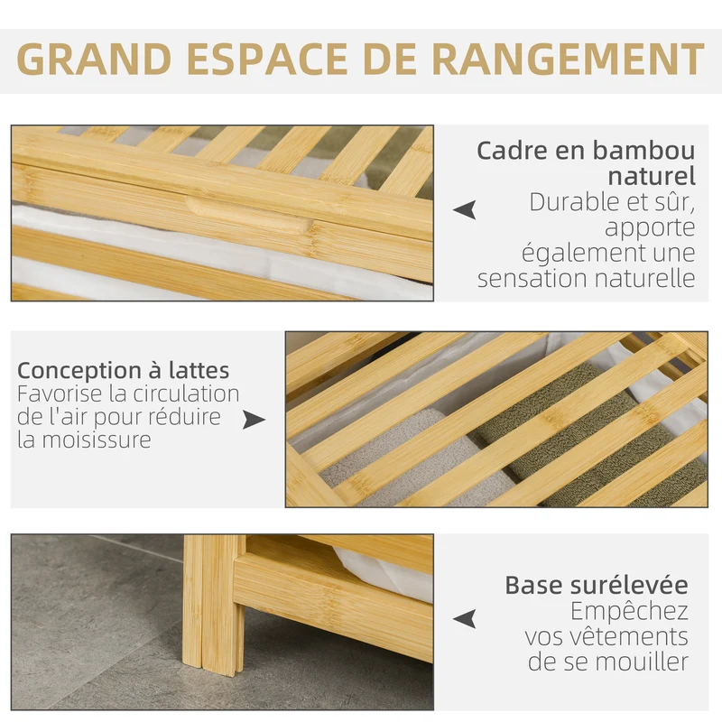 Panier à linge rond salle de bain 50 x 36 x 60 cm sac amovible ventilation anti moisissure scandinave en bambou naturel 21_0005839
