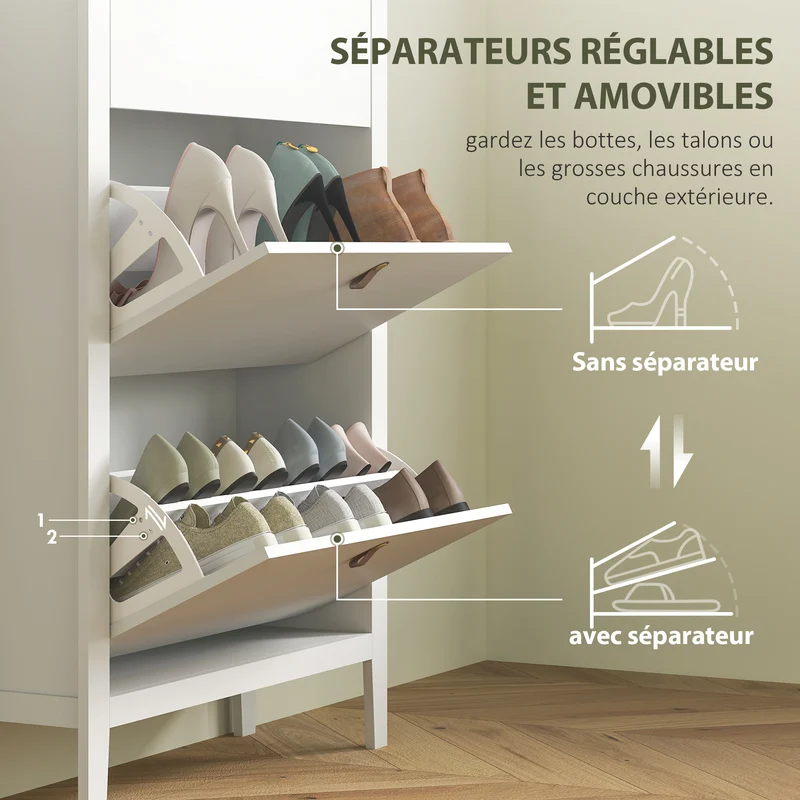 Meuble à chaussures entrée 80 x 24 x 131 cm 3 tiroirs 21 paires gain de place moderne en panneau de particules blanc 21_0002746