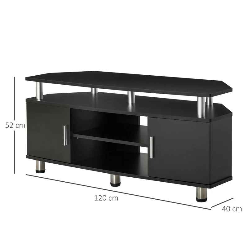 Meuble tv banc télé 120 x 39,5 x 52 cm rangement portes étagère design contemporain salon en panneaux de particules noir 21_0001708