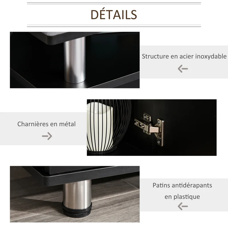 Meuble tv banc télé 120 x 39,5 x 52 cm rangement portes étagère design contemporain salon en panneaux de particules noir 21_0001708