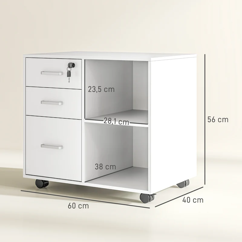 Meuble pour imprimante 60 x 40 x 56 cm tiroir sécurisé mobilité freins style moderne en panneau de particules blanc 21_0002956