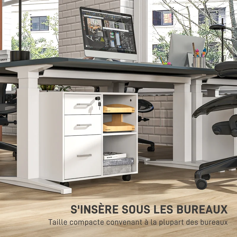 Meuble pour imprimante 60 x 40 x 56 cm tiroir sécurisé mobilité freins style moderne en panneau de particules blanc 21_0002956