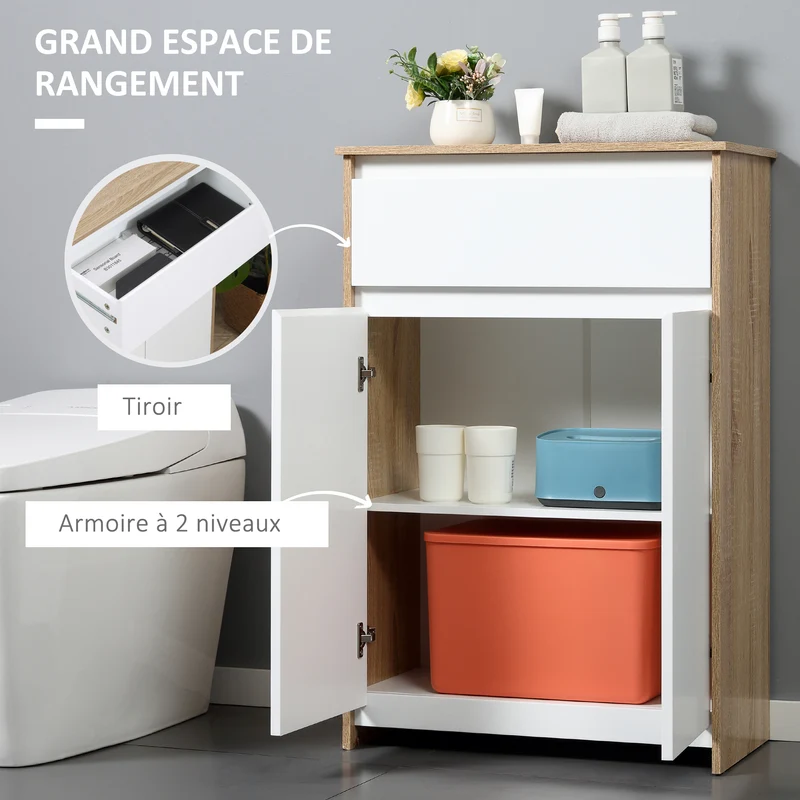 Meuble de salle de bain compact 60 x 30 x 90 cm rangement optimisé et tiroir placard minimaliste moderne en MDF blanc 21_0001893