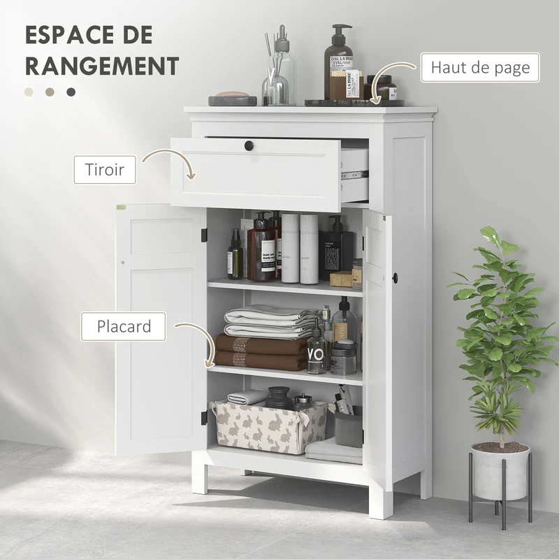 Meuble de salle de bain 60 x 30 x 102,5 cm tiroir et étagères réglables anti basculement style épuré sobre en MDF blanc 21_0002034