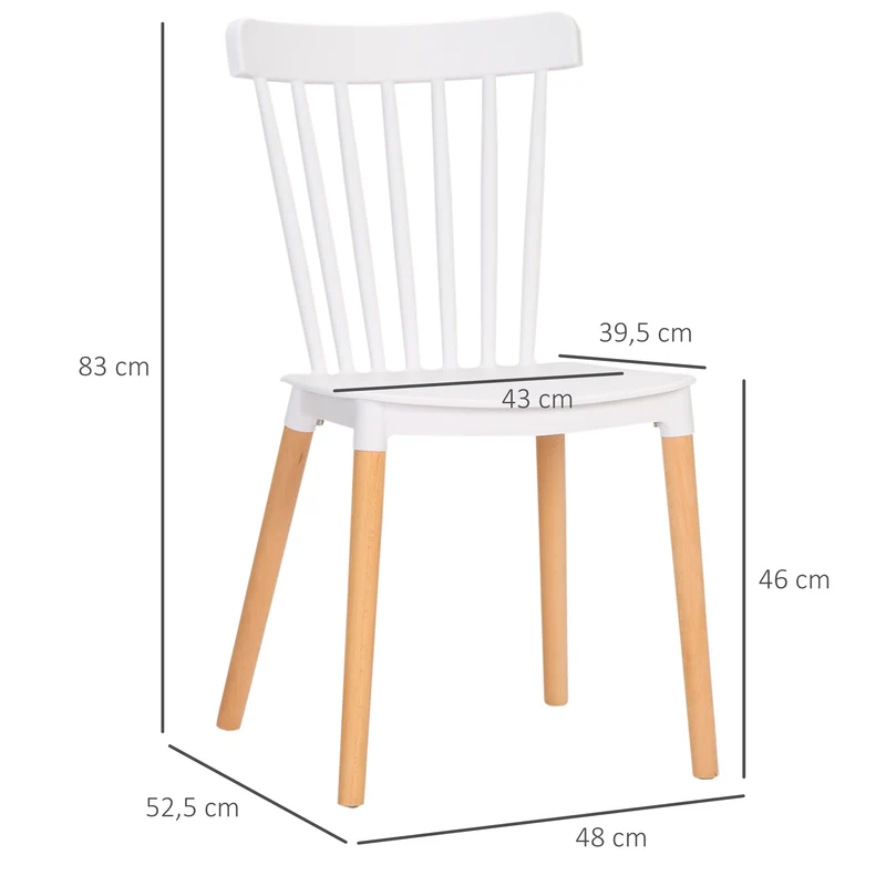 Lot de 4 chaises salle à manger dossier à lattes 48 x 53 x 83 cm assise ergonomique scandinave minimaliste en PP blanc 21_0002312