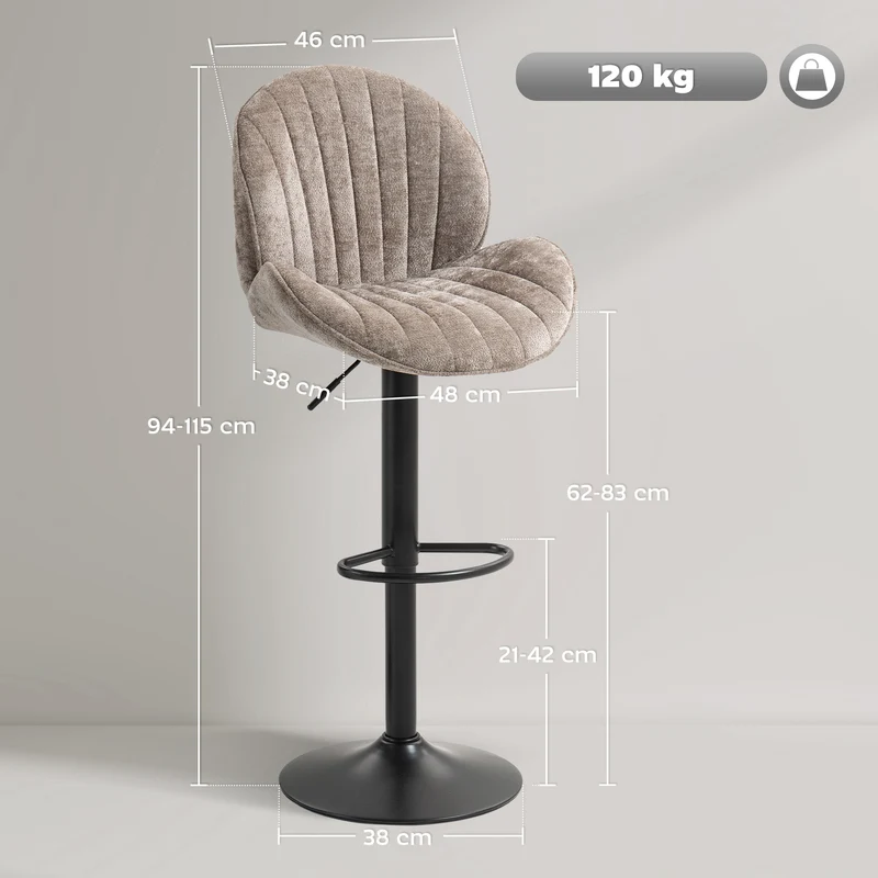 Lot de 2 tabourets de bar coquille 48 x 50 x 94-115 cm réglables pivotants scandinave contemporain en polyester marron 21_0003284