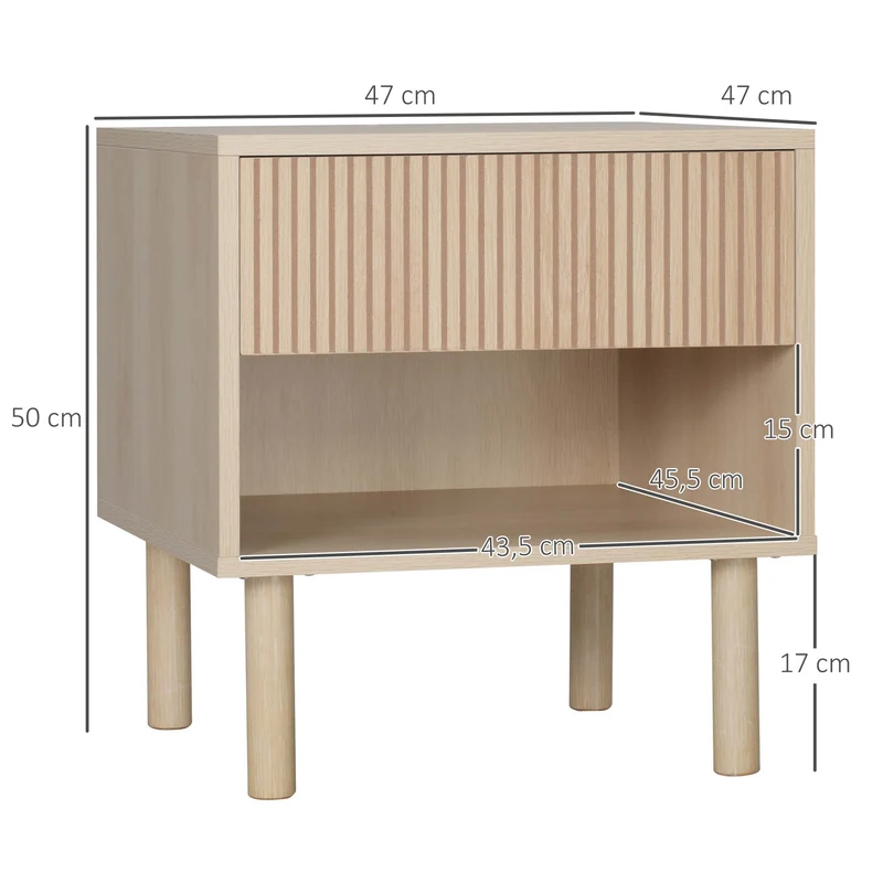 Lot de 2 tables de chevet 47 x 47 x 50 cm rangement tiroir étagère style moderne en panneau de particules bois naturel 21_0001513