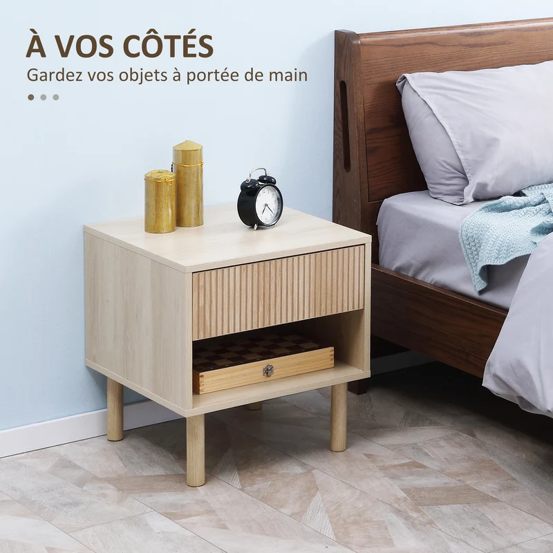 Lot de 2 tables de chevet 47 x 47 x 50 cm rangement tiroir étagère style moderne en panneau de particules bois naturel 21_0001513
