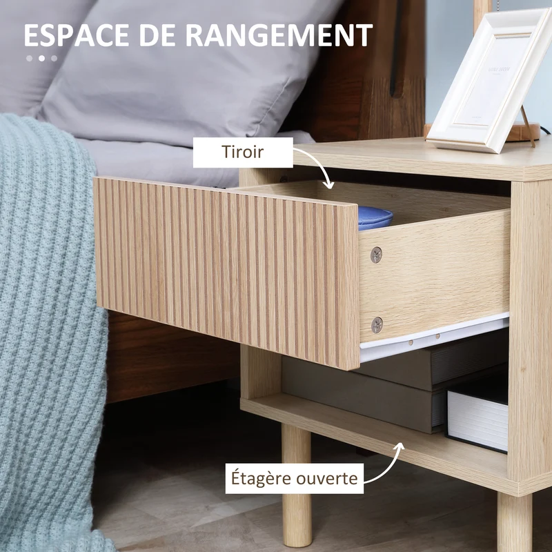 Lot de 2 tables de chevet 47 x 47 x 50 cm rangement tiroir étagère style moderne en panneau de particules bois naturel 21_0001513