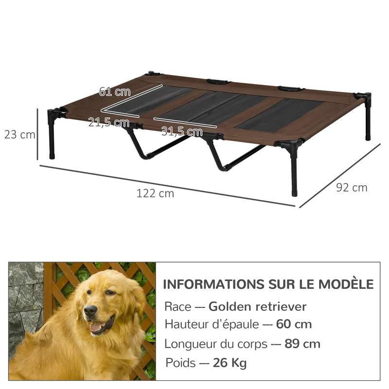 Lot de 2 lits sur pieds chien chat 122 x 92 x 23 cm aéré surélevé anti humidité contemporain en textilène marron clair 21_0007380