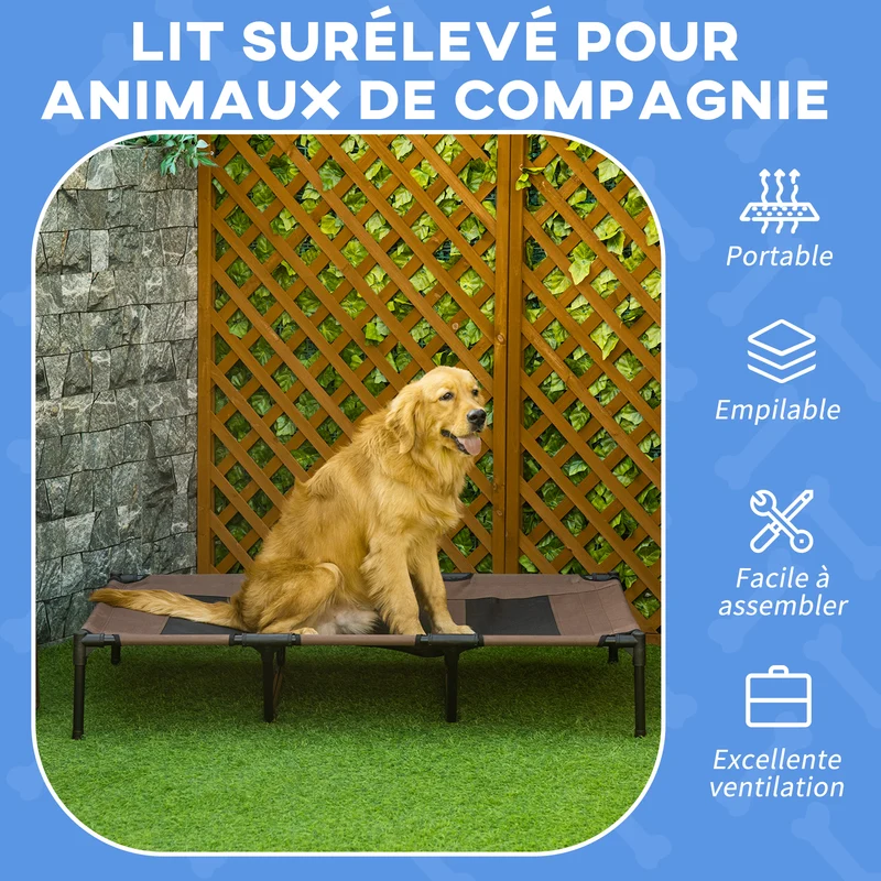 Lot de 2 lits sur pieds chien chat 122 x 92 x 23 cm aéré surélevé anti humidité contemporain en textilène marron clair 21_0007380