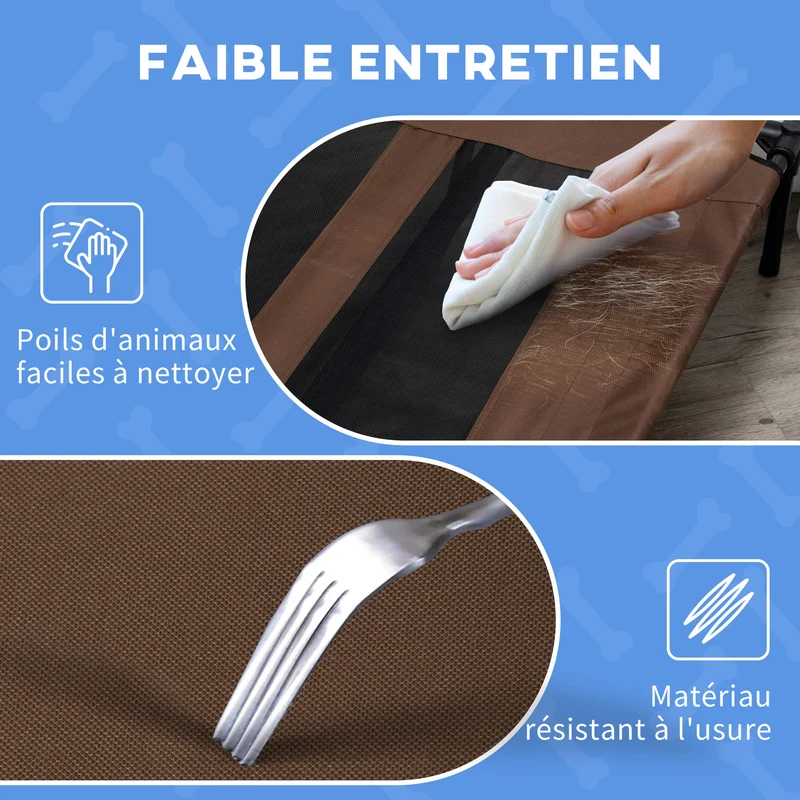 Lot de 2 lits sur pieds chien chat 122 x 92 x 23 cm aéré surélevé anti humidité contemporain en textilène marron clair 21_0007380