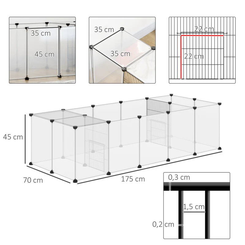 Lot de 2 enclos modulable pour petits animaux parc 175 x 70 x 45 cm sécurisé antidérapant contemporain en acier blanc 21_0008037