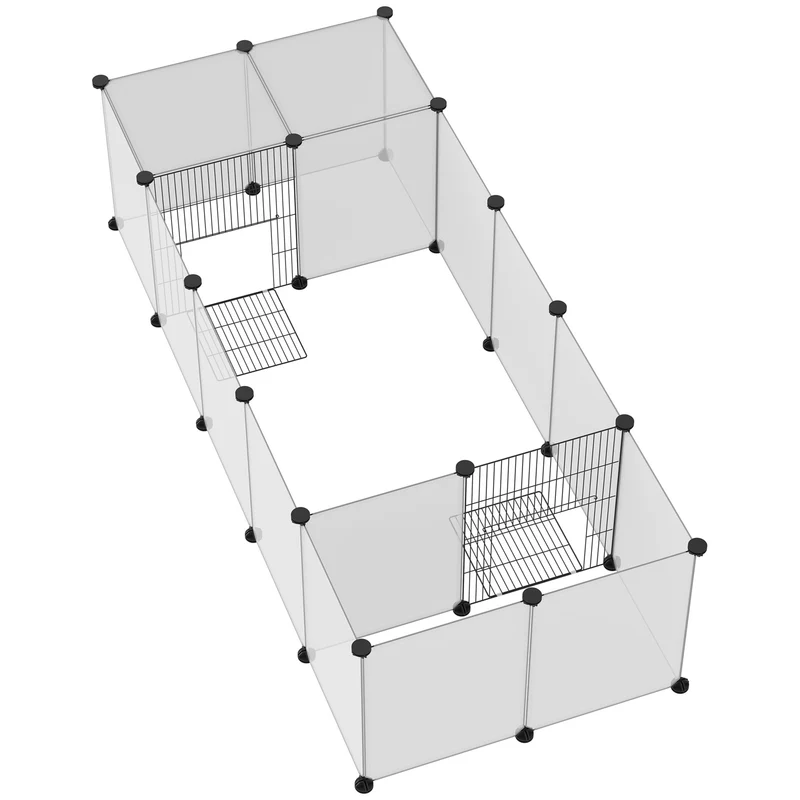 Lot de 2 enclos modulable pour petits animaux parc 175 x 70 x 45 cm sécurisé antidérapant contemporain en acier blanc 21_0008037