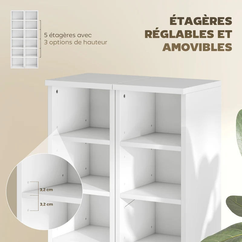 Lot de 2 colonnes étagères rangement cd 21 x 22.5 x 88.5 cm capacité 204 moderne épuré en panneaux de particules blanc 21_0001807