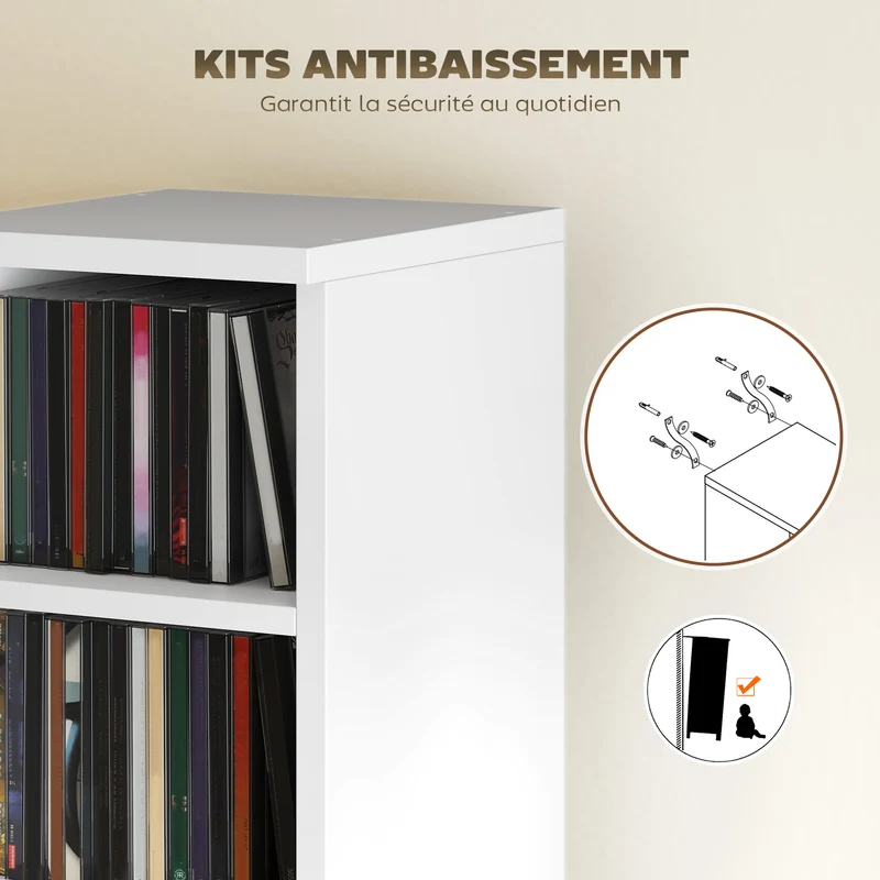 Lot de 2 colonnes étagères rangement cd 21 x 22.5 x 88.5 cm capacité 204 moderne épuré en panneaux de particules blanc 21_0001807
