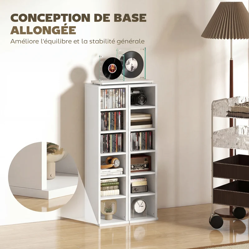 Lot de 2 colonnes étagères rangement cd 21 x 22.5 x 88.5 cm capacité 204 moderne épuré en panneaux de particules blanc 21_0001807