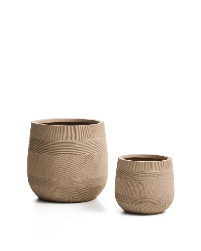 Tival set of 2 beige cement-effect planters Ø 50cm/Ø 34cm