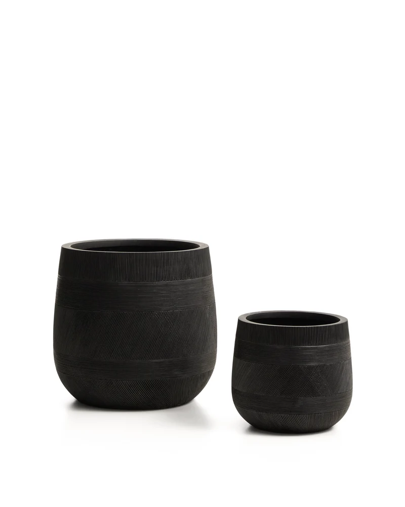 Tival set of 2 black cement-effect planters Ø 50cm/Ø 34cm