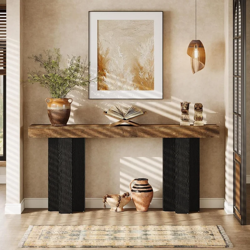Tribesigns Console de style maison de campagne de 160 cm, Table d'entrée marron avec pieds robustes pour le salon et l'entrée