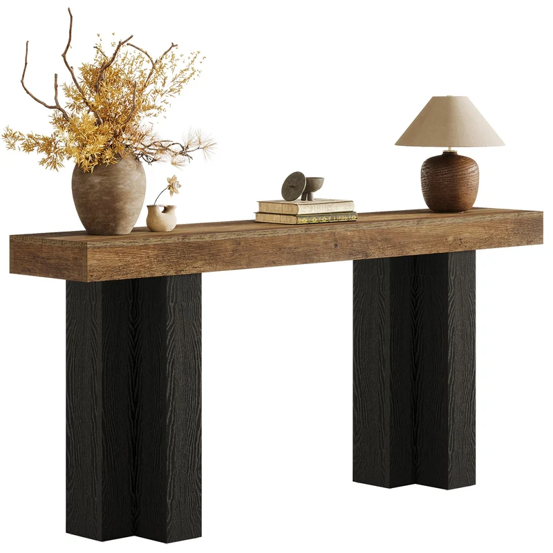 Tribesigns Console de style maison de campagne de 160 cm, Table d'entrée marron avec pieds robustes pour le salon et l'entrée