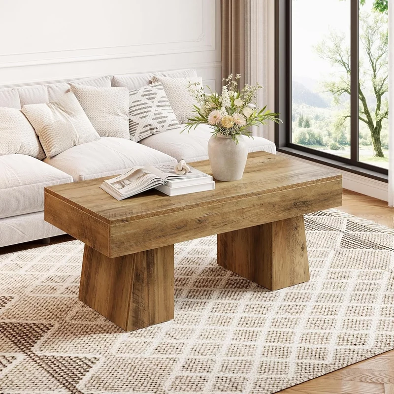 Tribesigns Table basse Hofhaus 120 cm, Table de campagne solide avec cadre robuste