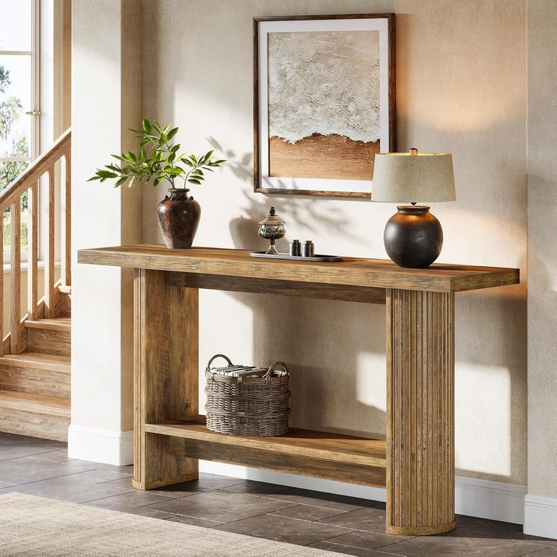 Tribesigns Console de style maison de campagne de 140 cm, Table étroite pour couloir et canapé