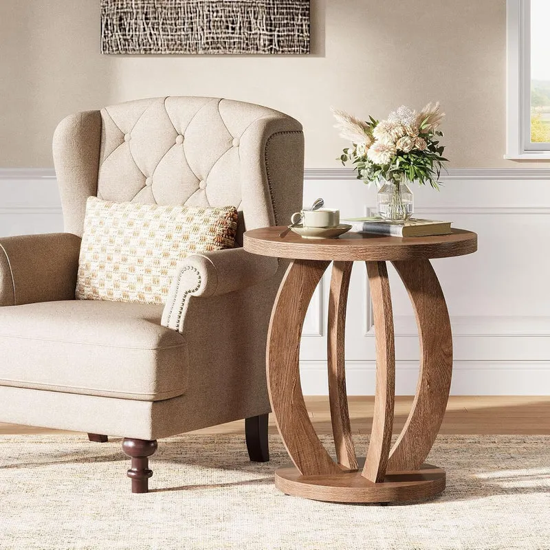 Tribesigns Table d'appoint de style campagnard de 50 cm avec plateau rond et rangement Brun rustique
