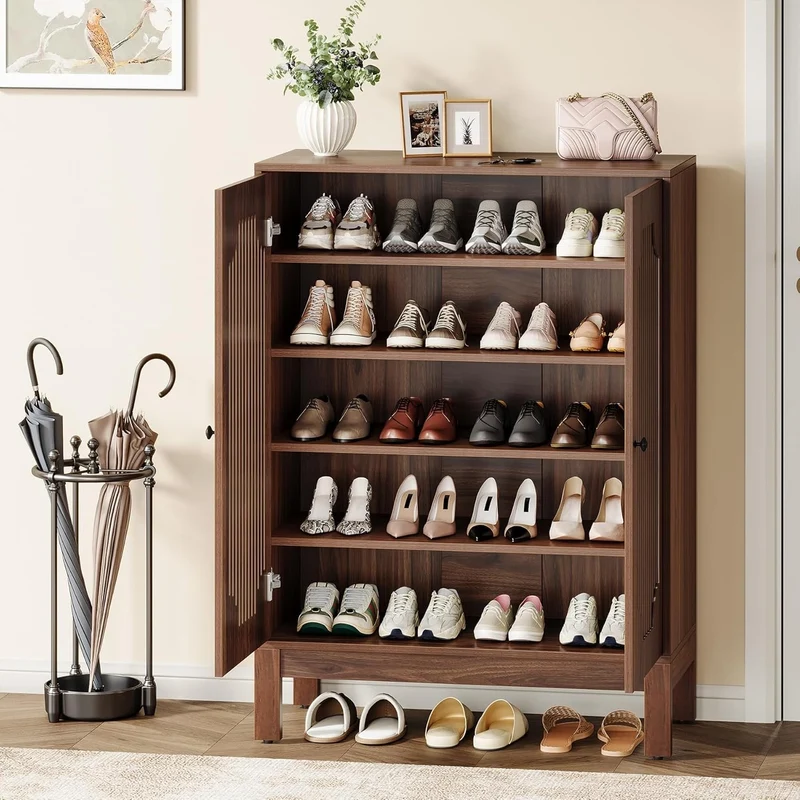 Tribesigns Meuble à Chaussures à 6 Niveaux avec Portes, Organiseur de Chaussures en Bois