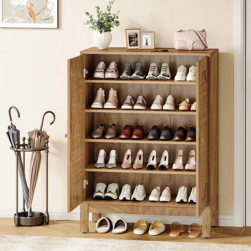 Tribesigns Meuble à Chaussures à 6 Niveaux avec Portes, Organiseur de Chaussures en Bois