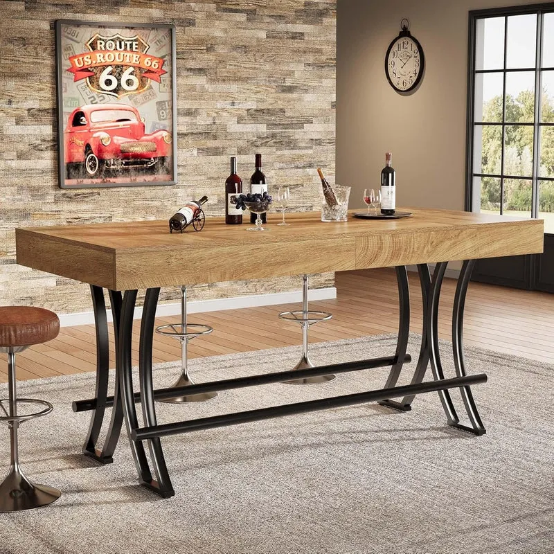 Tribesigns Table de bar et pub rectangulaire de 160 cm de haut avec repose-pieds en métal, Table à manger rectangulaire