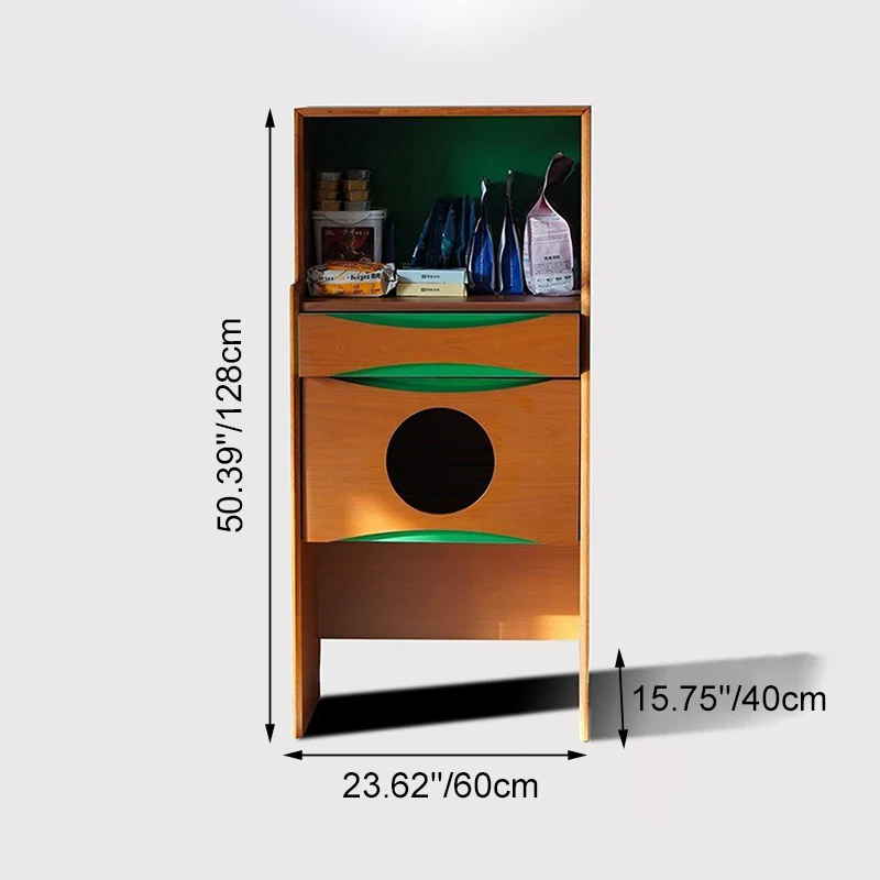 Contemporary Retro Wooden Cat Cabinet - Multifunctional Pet Furniture With Storage Drawer & Cat House For Living Room