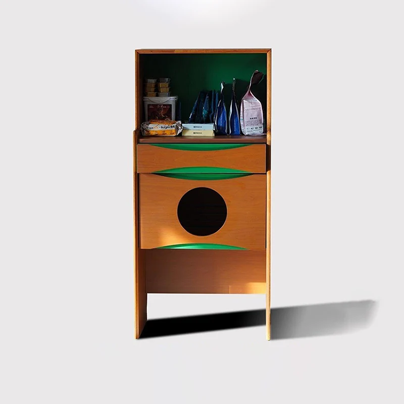Contemporary Retro Wooden Cat Cabinet - Multifunctional Pet Furniture With Storage Drawer & Cat House For Living Room